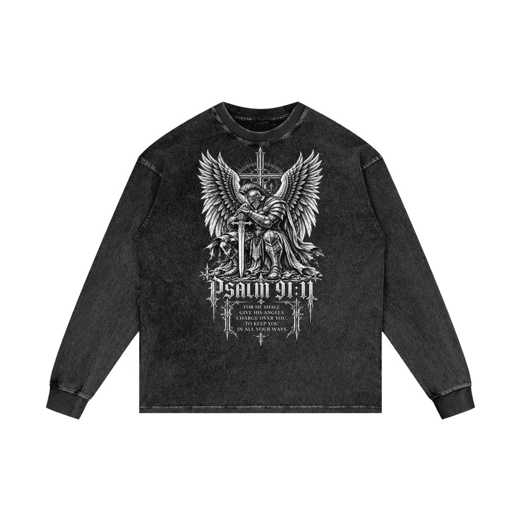 Psalm 91: Acid Wash Oversize Long Sleeve T-Shirt