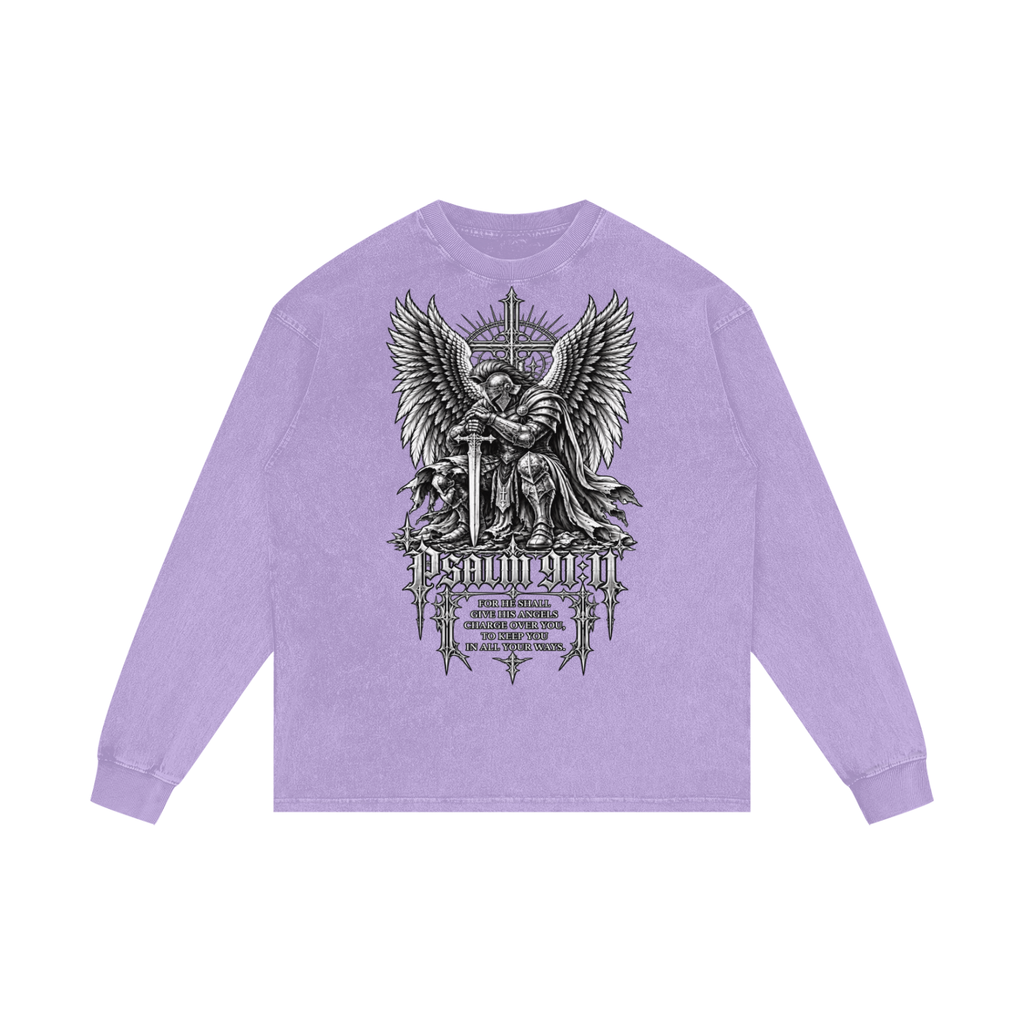 Psalm 91: Acid Wash Oversize Long Sleeve T-Shirt