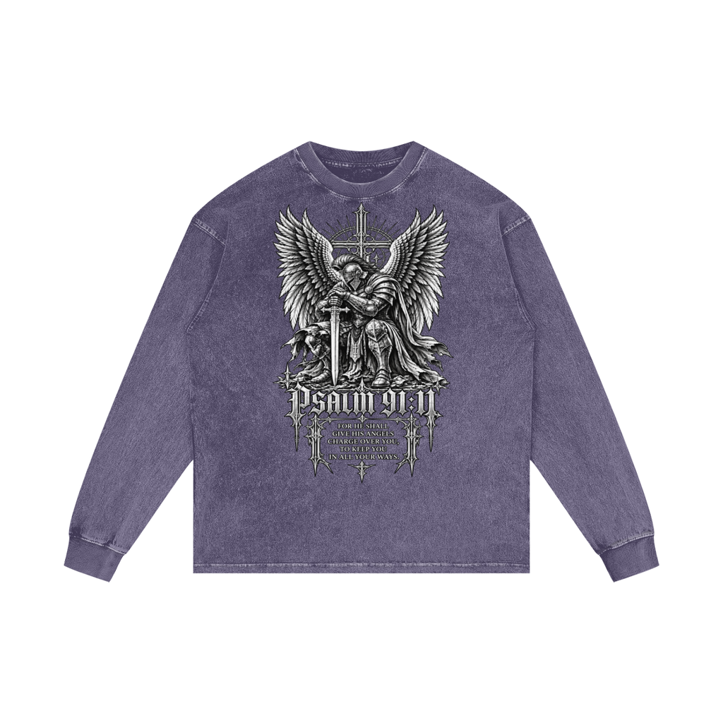 Psalm 91: Acid Wash Oversize Long Sleeve T-Shirt