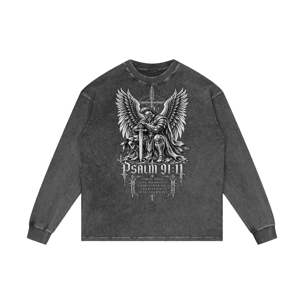 Psalm 91: Acid Wash Oversize Long Sleeve T-Shirt