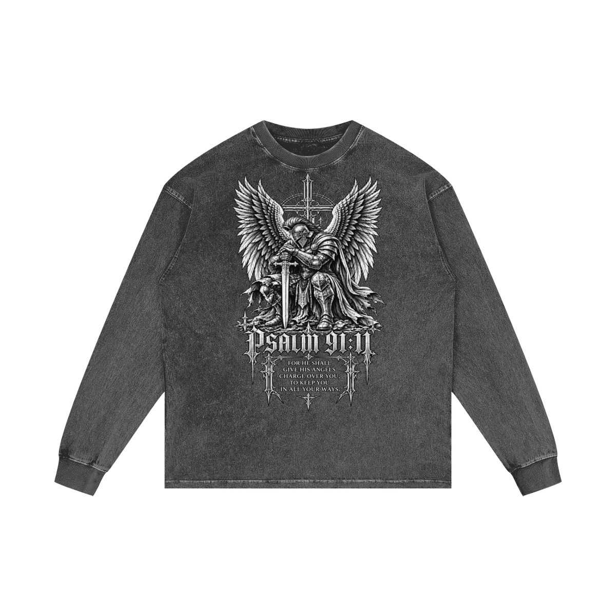 Psalm 91: Acid Wash Oversize Long Sleeve T-Shirt