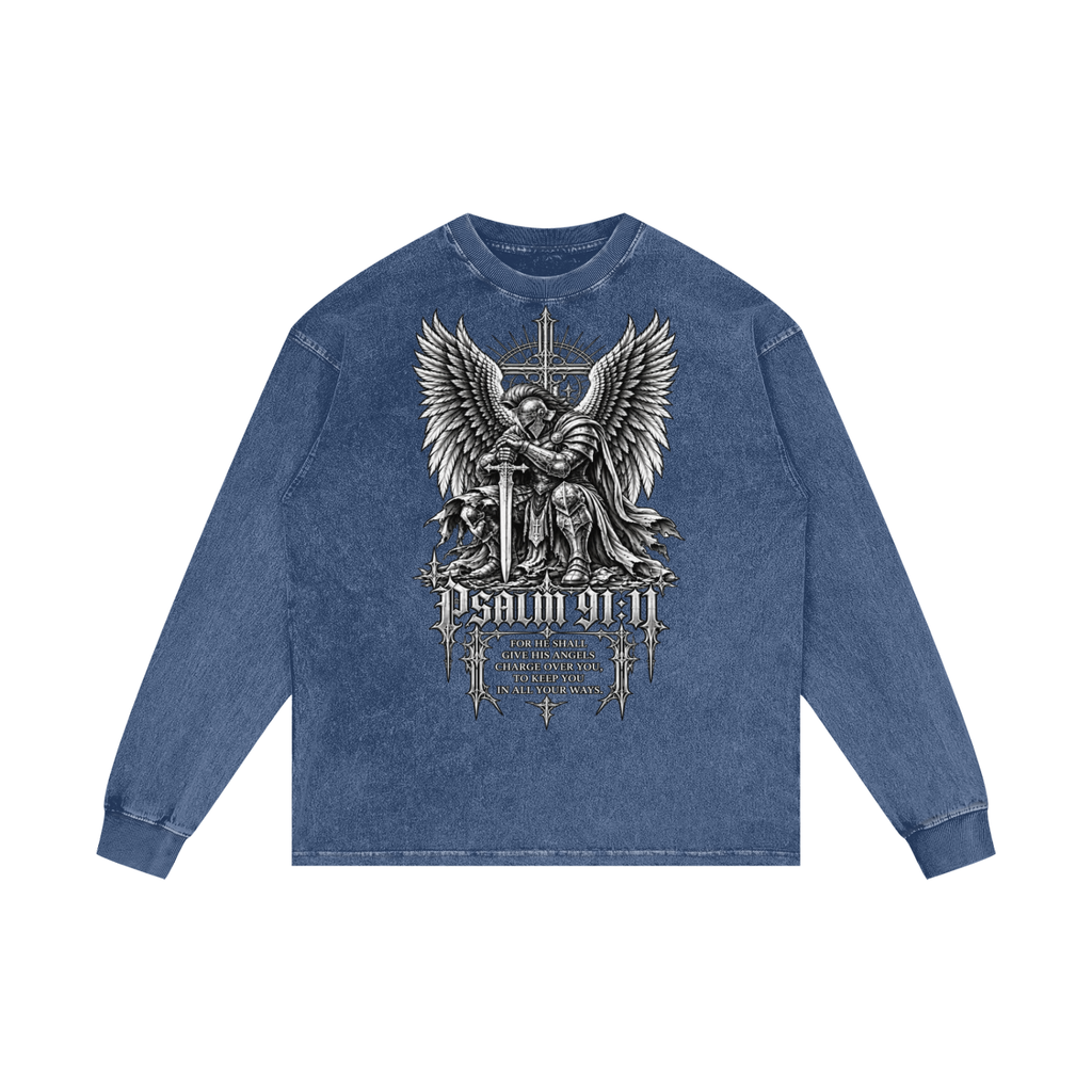 Psalm 91: Acid Wash Oversize Long Sleeve T-Shirt